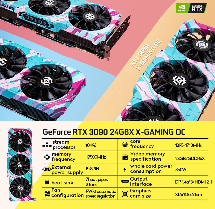 7680×4320 Resolution Desktop Graphics Card GeForce RTX 3090 24GB GDDR6X HDMI 2.1