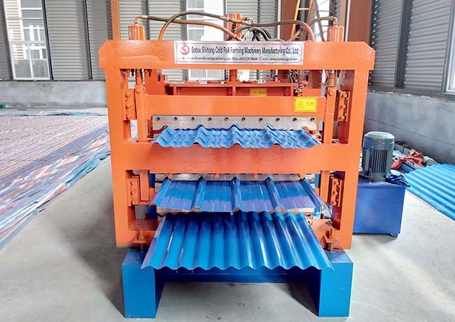 Three Layer Ibr Sheet Roll Forming Machine , Blue / Orange Corrugated Metal Roofing Machine