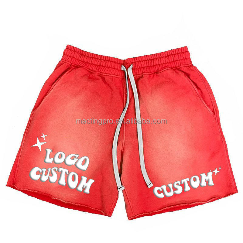 Custom Screen Puff Printing Mens Sweat Shorts in Acid Washed Streetwear Hip Hop Style