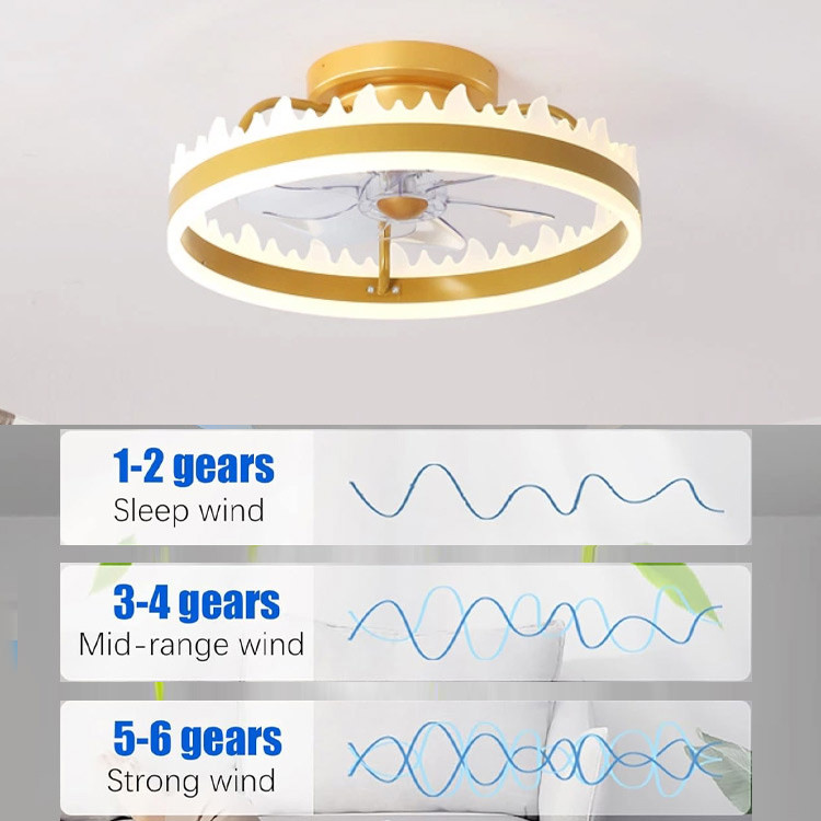 Gold Round Flush Mount Ceiling Fan Light , 6 Speed Ceiling Fan With Remote