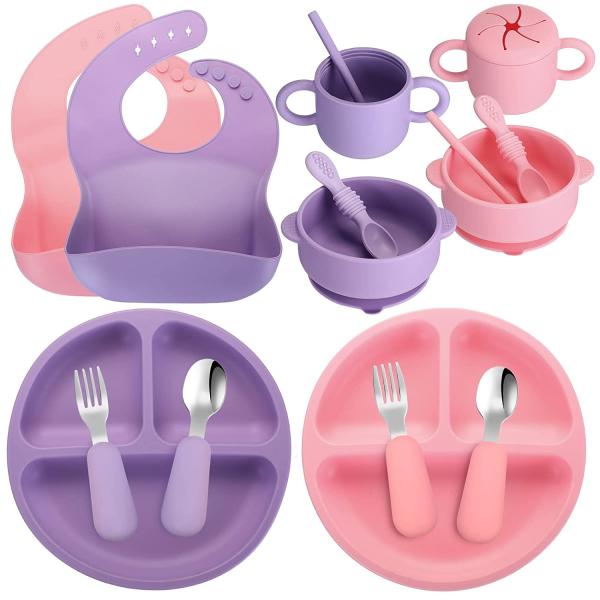 Reusable Thickened Silicone Baby Feeding Set , Nontoxic Suction Cup Plates And