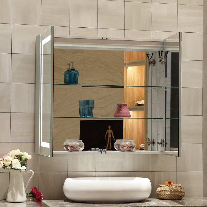 Elegant Design Medicine Cabinet With Led Lights Waterproof Convenient