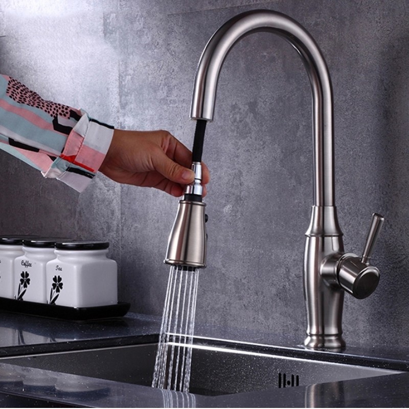 MixerDeck Mounted Kitchen Mixer Spray Taps , Pull Out High Arc Kitchen Faucet
