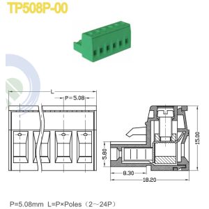 Pitch 5.08mm Pluggable Terminal Block Brass Green M3 PA66 12-30 AWG