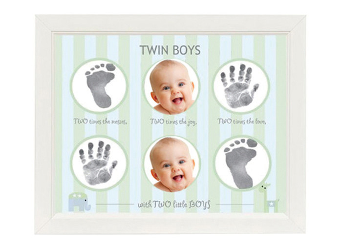 Lovely Cute Baby Twins Hand And Footprint Picture Frame Non Toxic Ink Pad