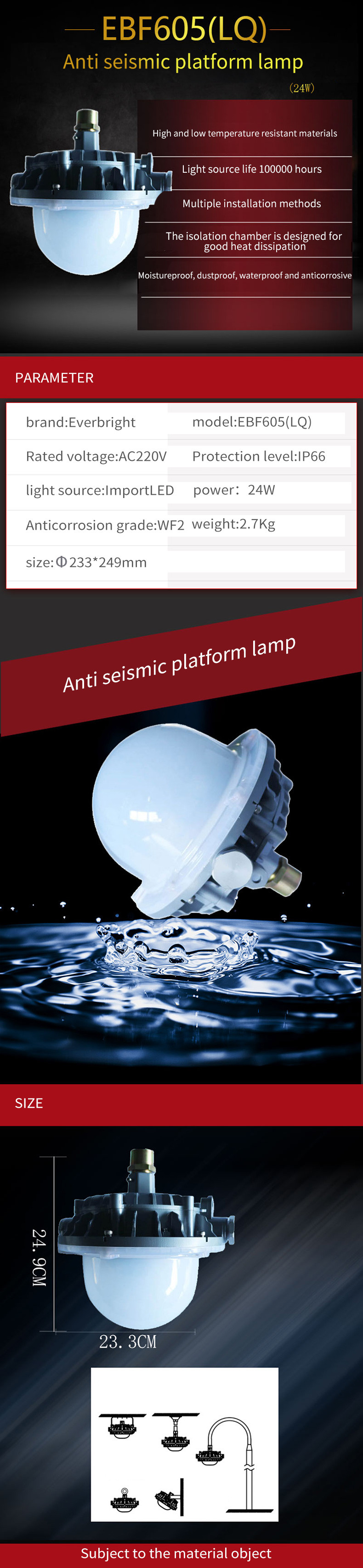 Aluminum Alloy 24W 120lm High Bay LED Light Fixtures Explosion Proof