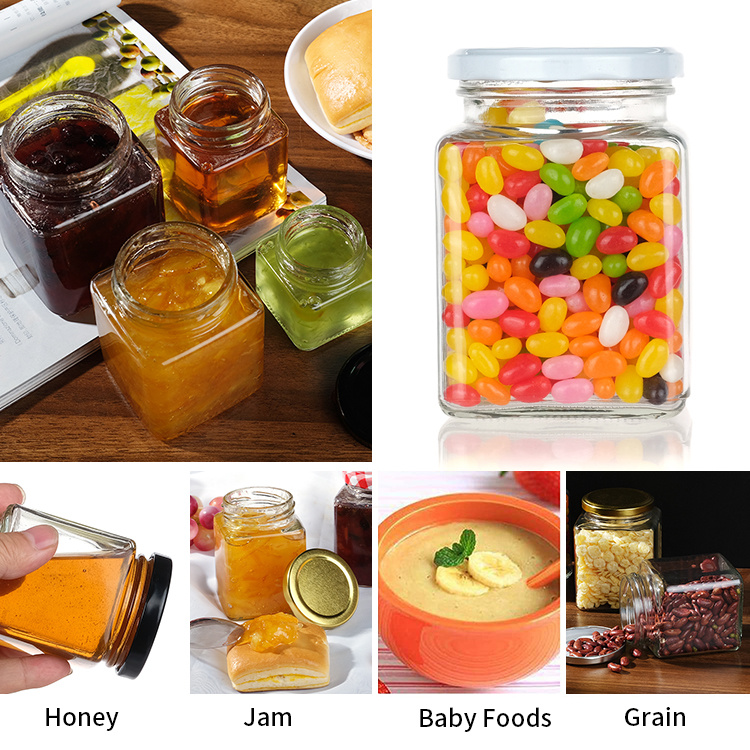 Hot Sale Square Honey Jar 50ml 80ml 100ml 150ml 200ml 280ml 380ml Glass Sealed Tank Square Transparent Glass Jars for Jam Pickle
