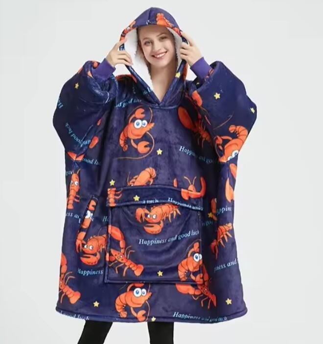 Polyester Customized Wearable Oversized Hooded Blankets Machine Washable
