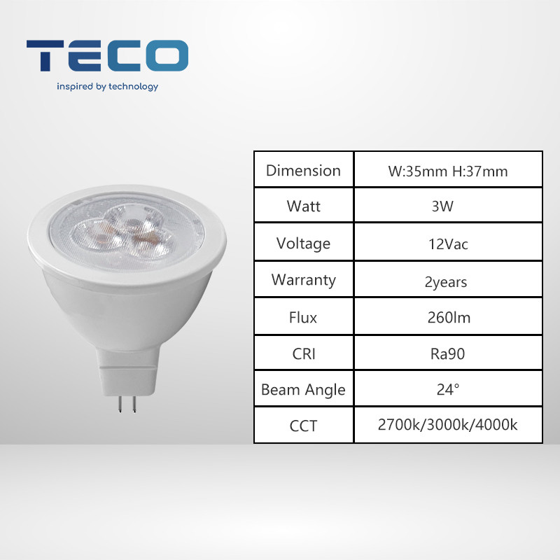 3W MR11 LED Bulbs 4000K 12V Ra90 Dimmable GU4 LED Spotlight 24 Degrees Beam Angle