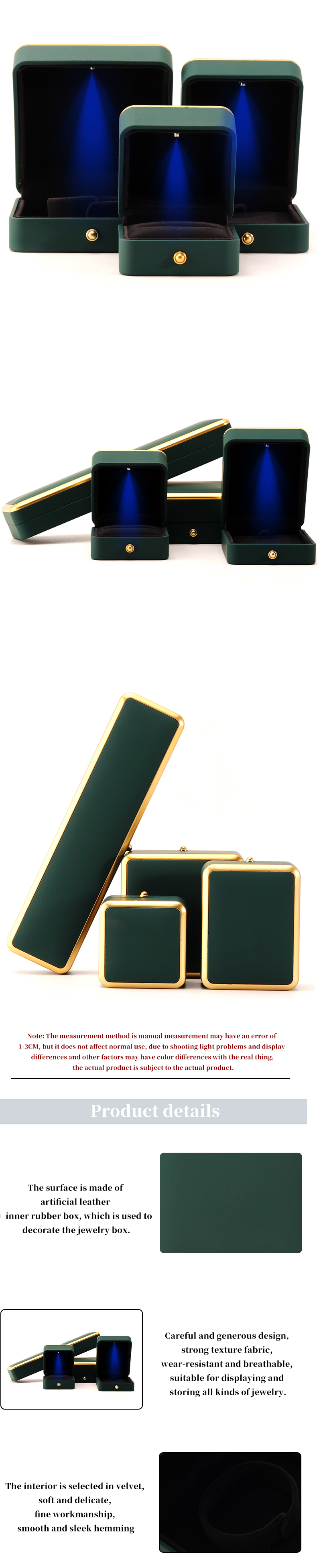 Square Green LED Jewelry Box for Luxury Packaging of Necklaces and Rings Customizable