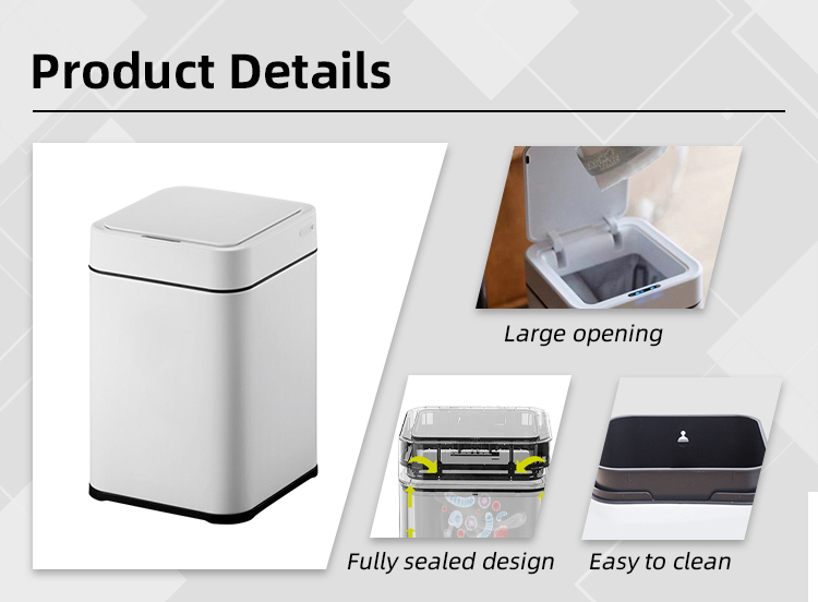 Square Electric Smart Garbage Bin Home Trash Can With Lid And Automatic Sensing