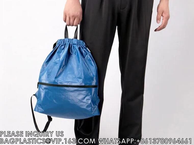 Wholesale Tyvek Waterproof Gym Bag Sports Soccer Drawstring Backpack Shopping bag, Promotional bag, Gift bag, Packing