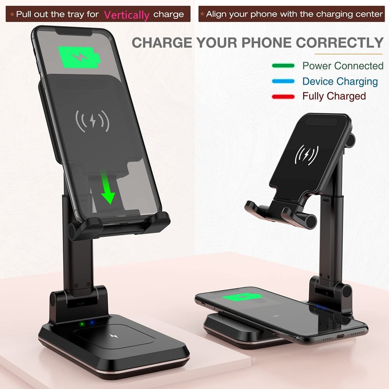 2 in 1 Wireless Charger Stand Angle Height Adjustable Dual 10W