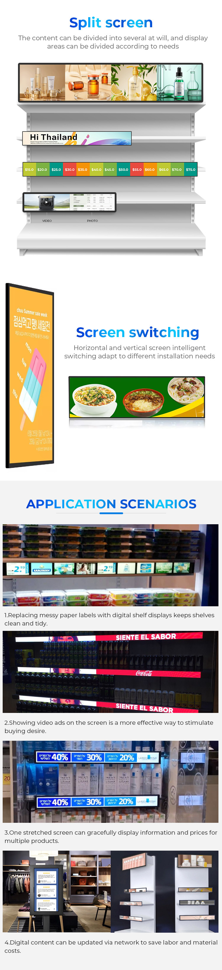OEM Stretched LCD Display Screen Digital Shelf Edge 4K Android Ultra Wide
