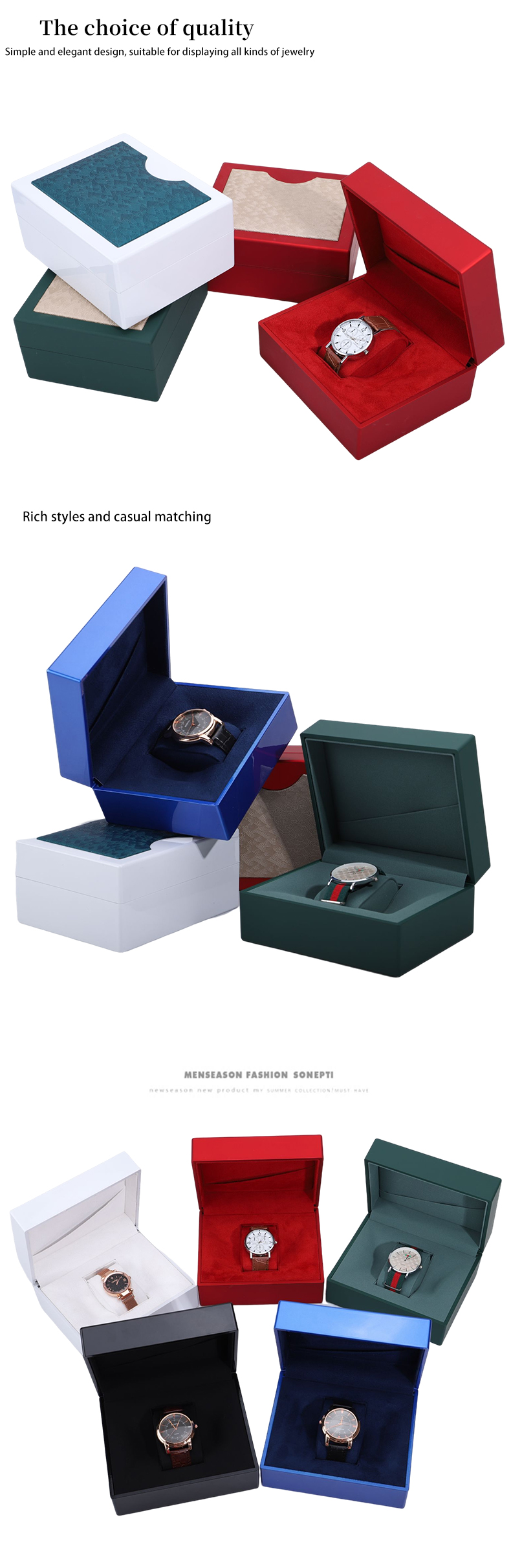 Gorgeous Glossy Smooth Plastic Watch Packaging Box With Stylish Leather Pattern