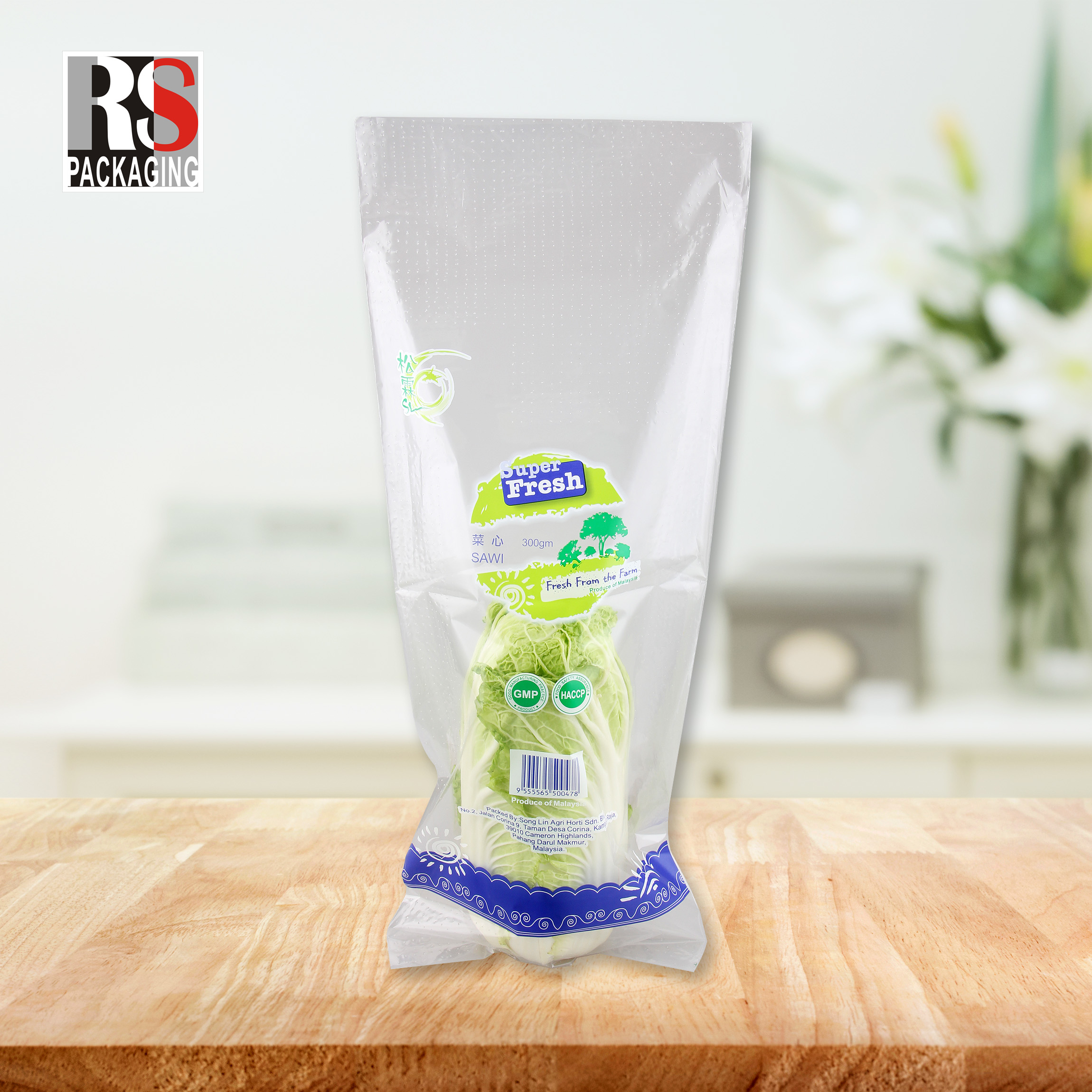 Customized Transparent Vegetable Packaging Bags For Hydroponic Live Basil And Lettuce