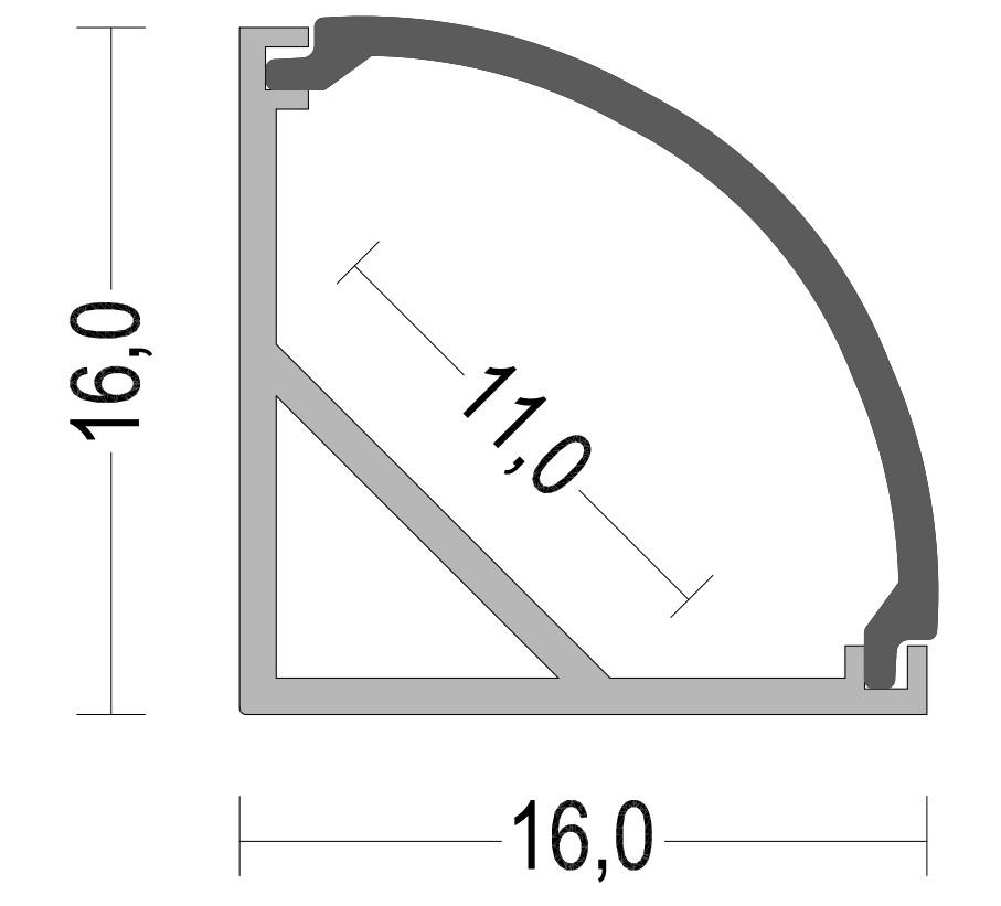 16X16mm aluminum led profile housing within 10mm led strip for corner light