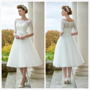 China Short wedding gown Lone sleeves Bridal wedding dress#Betty-W172 on sale