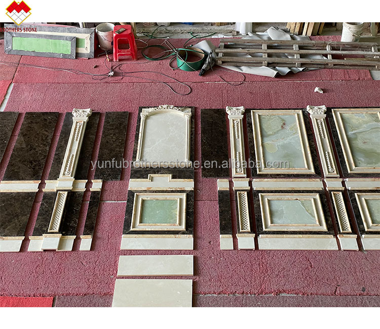 Big Slab Emperador Marble Wall Panel Design Carved Column for Cream Beige Marble Slab