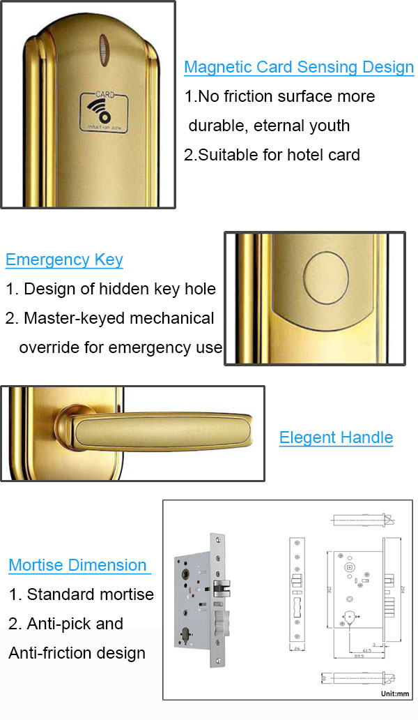Silver 4AA Hotel Card Door Lock System 4.8V Smart Lock For Wooden Door