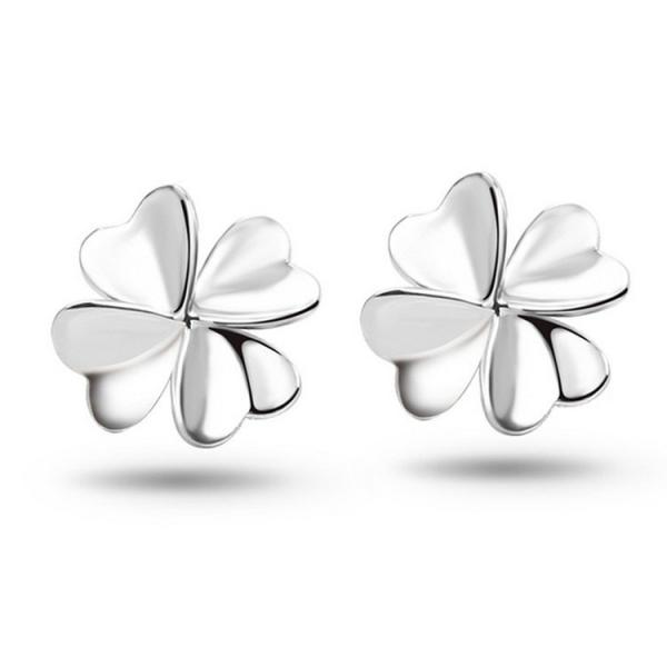 Fashion 925 Silver Plated Good Luck Four Feaf Clover Flower Stud Earrings