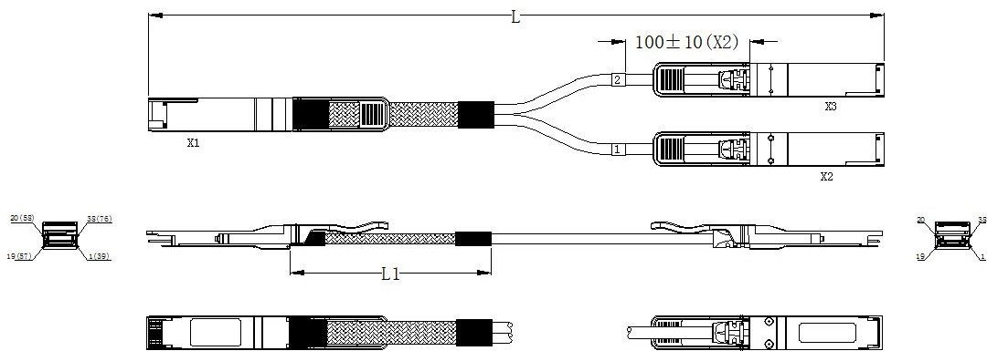 QSFP-DD Breakout DAC Direct Attach Copper Cable To 2*QSFP56 PAM4 200G 0.5M To 3M