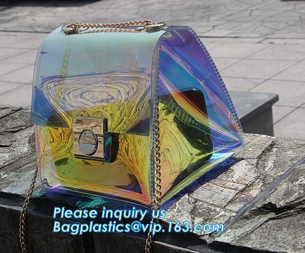 Women's Holographic Laser PVC Chain Cross Body Bag Clutch Shoulder Bag, Women Waterproof Security Shoulder Clear Tote ba