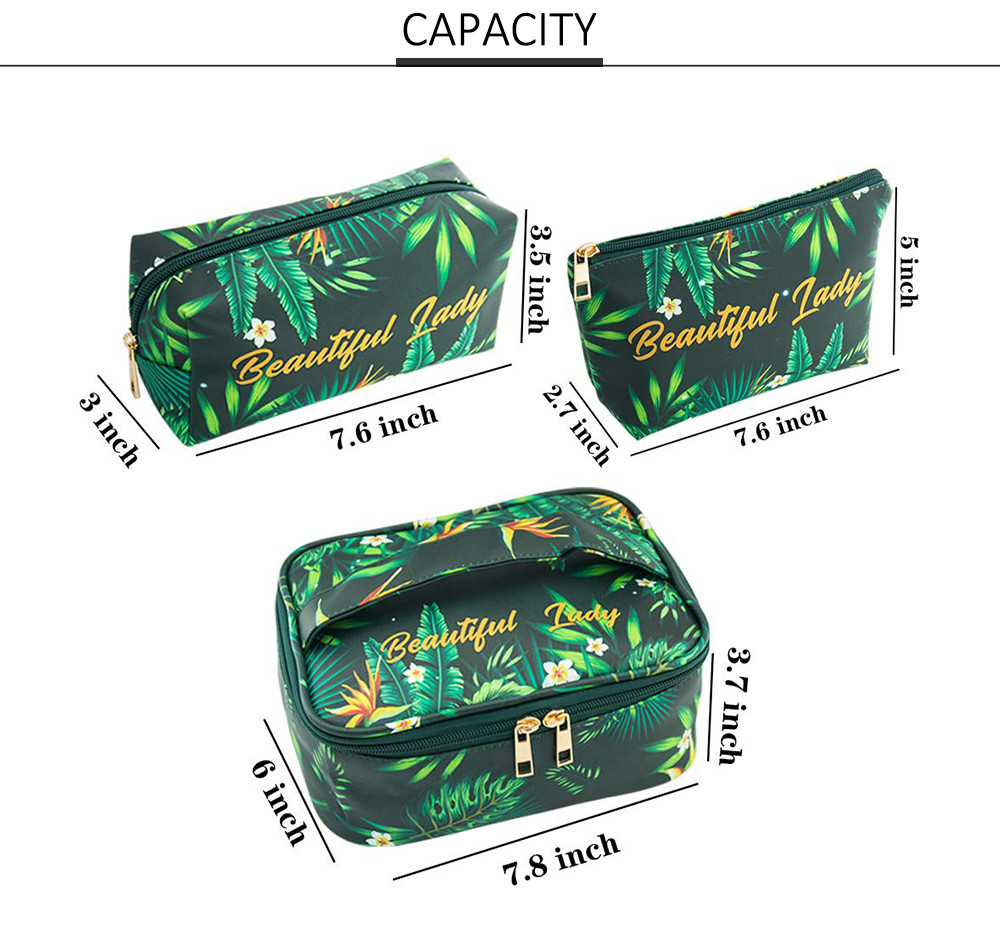 Girls Green Plant Polyester Makeup Bag Organizer