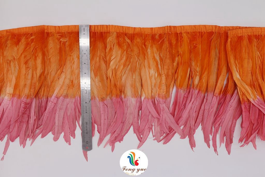 Pattern Bleached Two Tones Color Rooster Coque Feather Fringe Trim for Samba Costumes