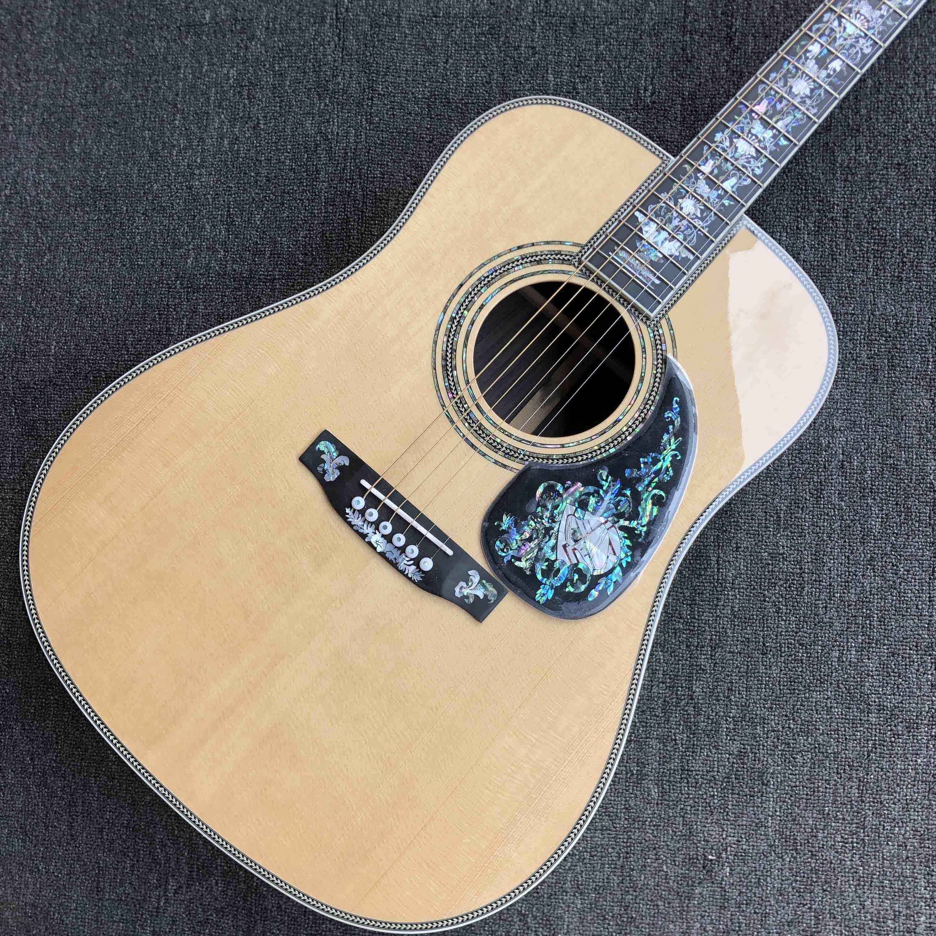 All Solid Wood Retro 41" D Type Acoustic Guitar Abalone Inlay Ebony Fingerboard
