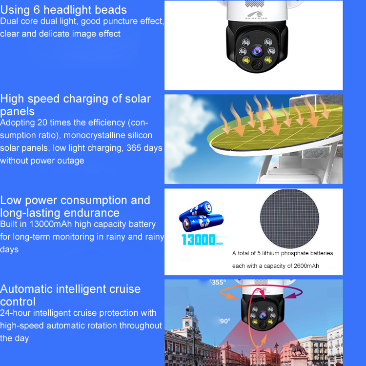 T30 Wireless Solar Battery Powered CCTV Camera 3MP Outdoor Security WiFi 4G Solar PTZ Camera With Panel