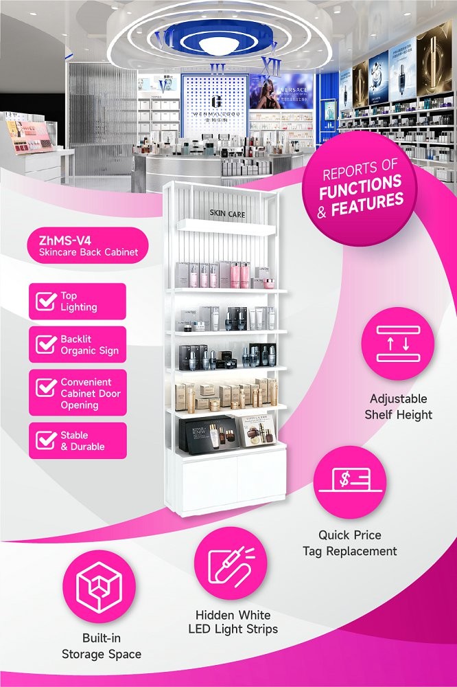ZhMS-V4 Backlit Organic Sign Skincare Display Cabinet with LED Strip Lights