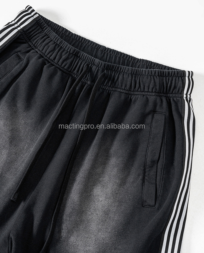 Light Wash 2024 Summer Side Stripe French Terry Cotton Running Vintage Weaving Shorts