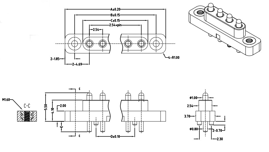 3A Spring Loaded Contact Connector 6 Pin 2.54 Mm Pitch Connector Male And Female