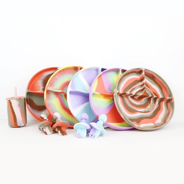 Beautiful Gradient Colors Silicone Dinner Set Anti Slip Unbreakable silicone
