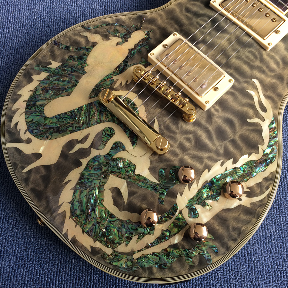 New high-quality custom LP electric guitar, Abalone Dinosaur inlaid fingerboard & body custom LP Electric guitar