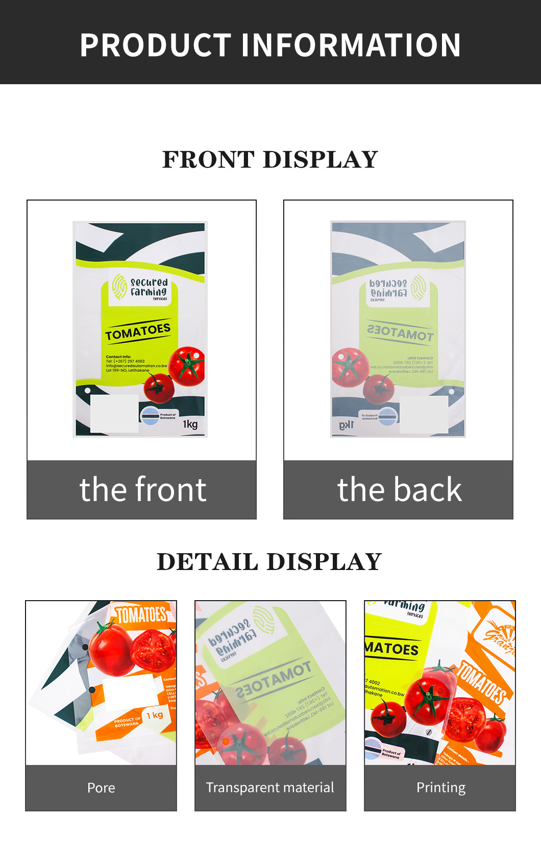Eco Friendly 1kg Vegetable Packing Bag Supermarket Fruits Plastic Pe