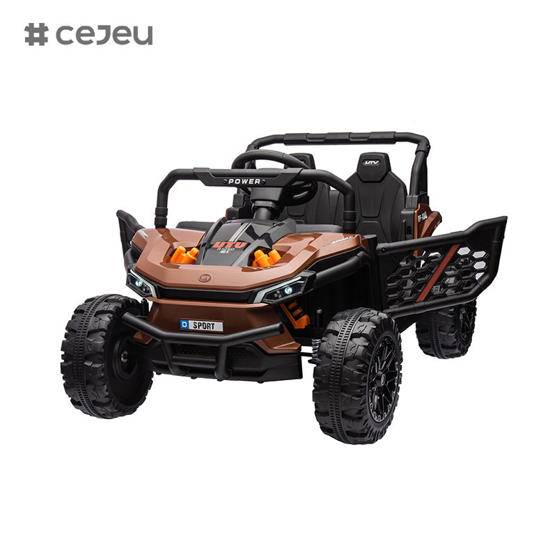 CJ-015 12V 2 Seater Kids Ride on UTV Car, 4.5AH Electric Vehicle Truck Car with 2x550W Motor，Black/Dark green/Orange