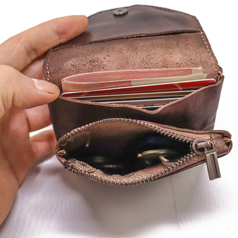 Convenient Trifold PU Leather Small Coin Purse Business Card Holder with Snap Closure