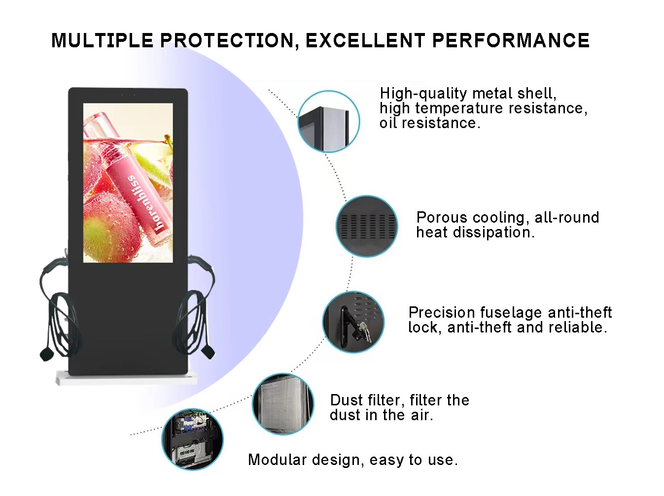 55inch EV Charging Post Outdoor Advertising Display IP65 Waterproof High Brightness 3000 Nits Single And Double Sided Screens