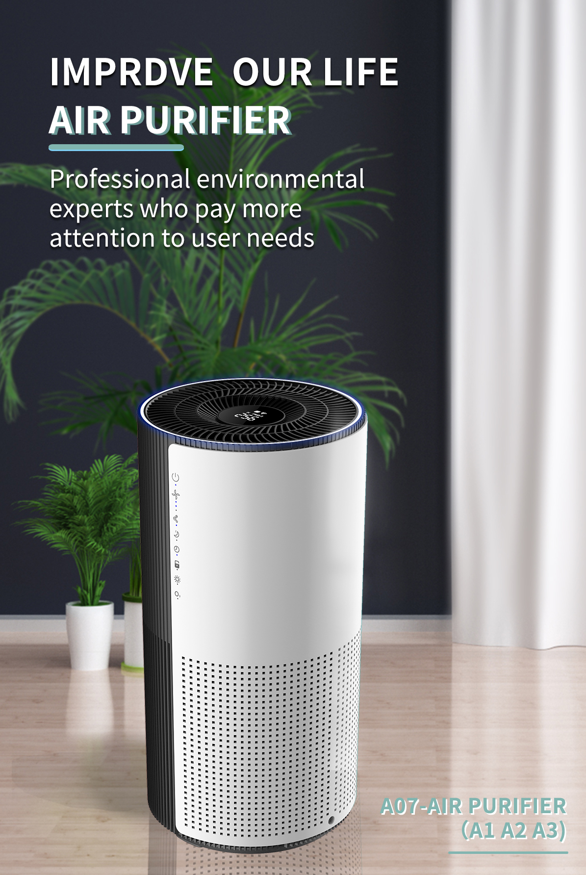 RoHS Portable Hepa Air Purifier 370m3/h Eliminate Smoke 360 Degree