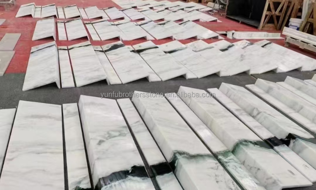 Custom Luxury Panda White Marble Stairs Natural Stone for Straight Staircase Design