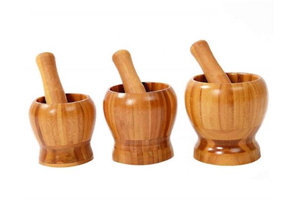 Household Bamboo Mortar And Pestle Garlic Pepper Spice Pounder 5.9 X 5.4 X 0.9