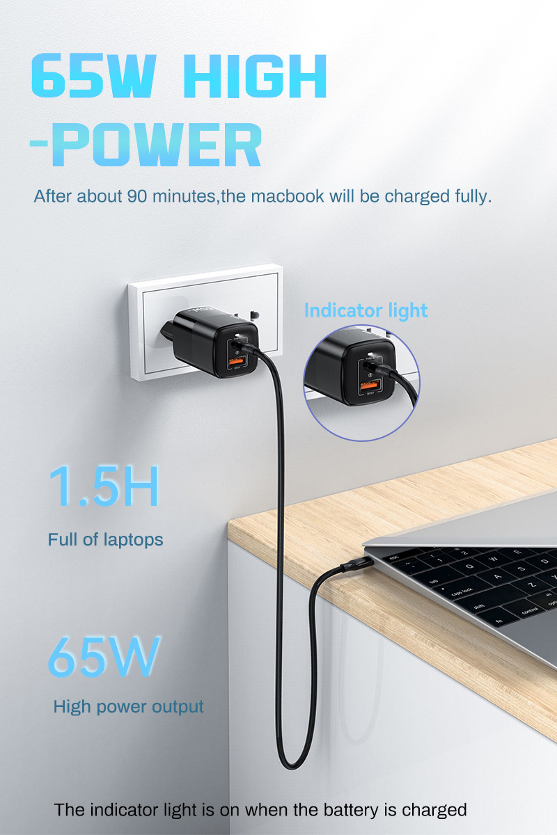 Universal 65W GaN PD Wall Charger Mini PD QC Fast Charging EU Plus Gallium Nitride Charger