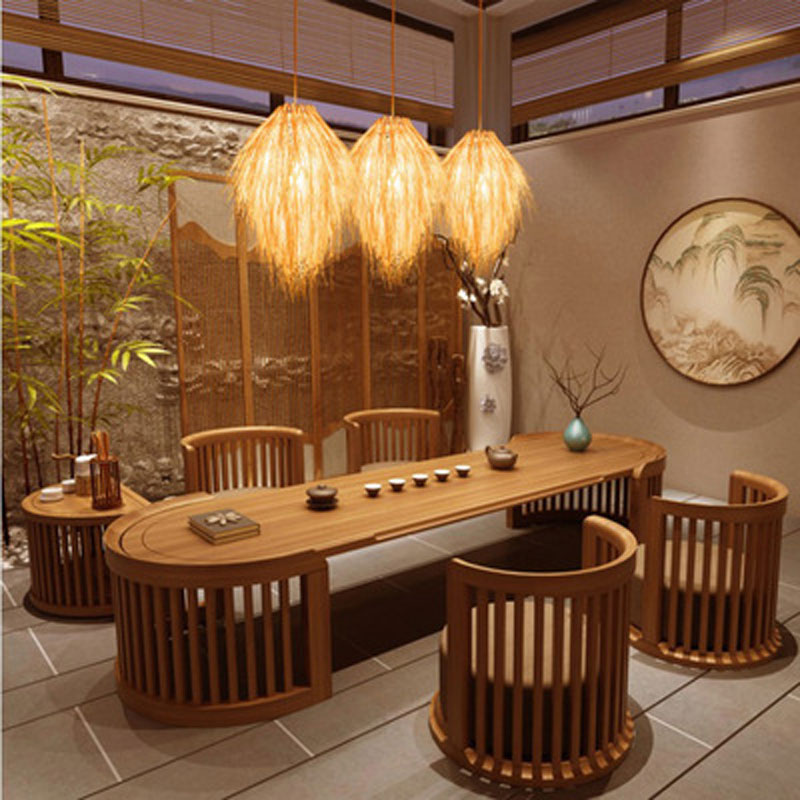 Pinecone Tassel Bamboo Chandelier Tea room Lounge natural rattan Hotel lamp(WH-WP-88)