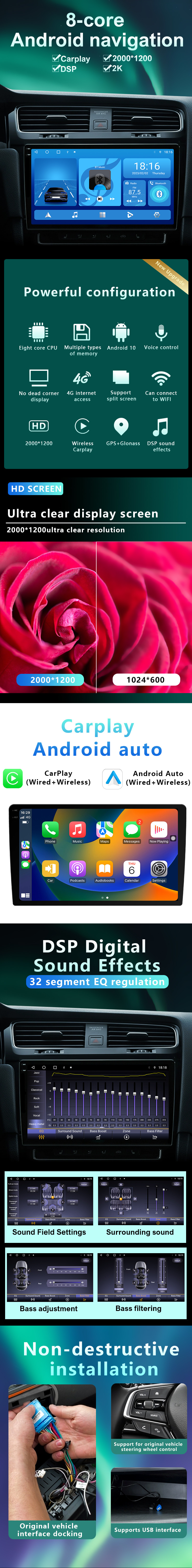 Android 8.1 Stereo Car Radio Navigation System With SD / USB Wireless Connection