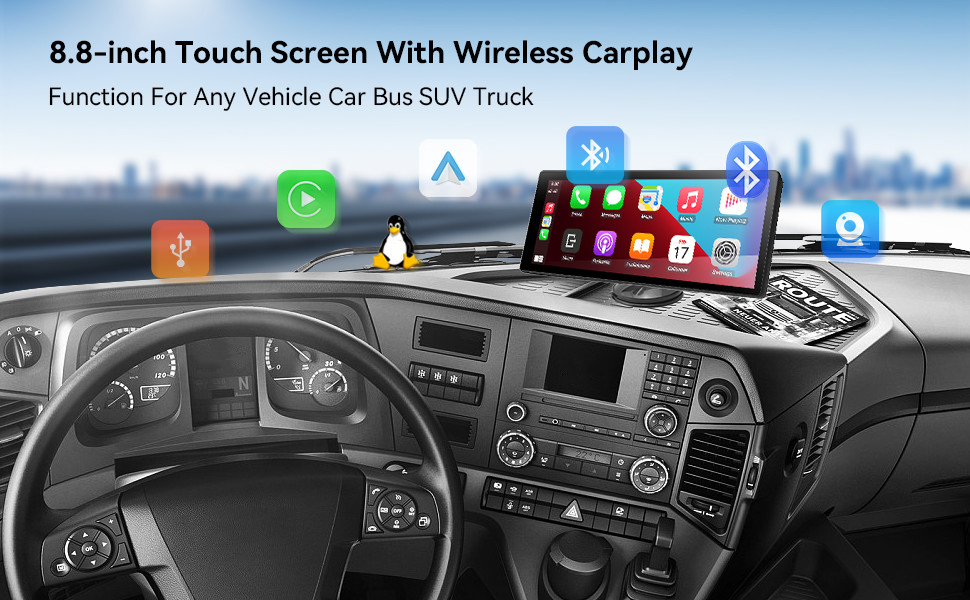 8.8 Inch Wireless Carplay Android Auto Mirroring Link For Car Bus SUV Truck