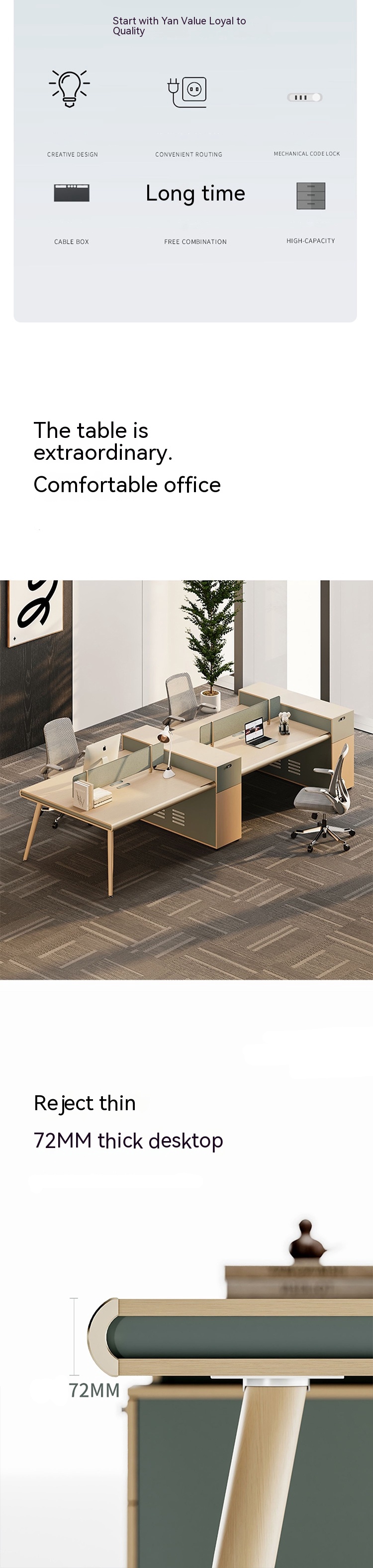 Customizable Staff Desks and Chairs Combination for Four People Office Workstation