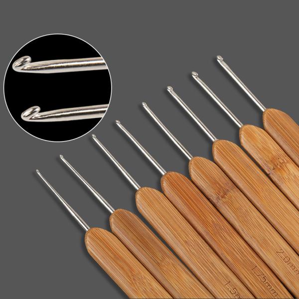 Bamboo Handle Crochet Hook Set Knitting Needles Stainless Steel Head Sewing