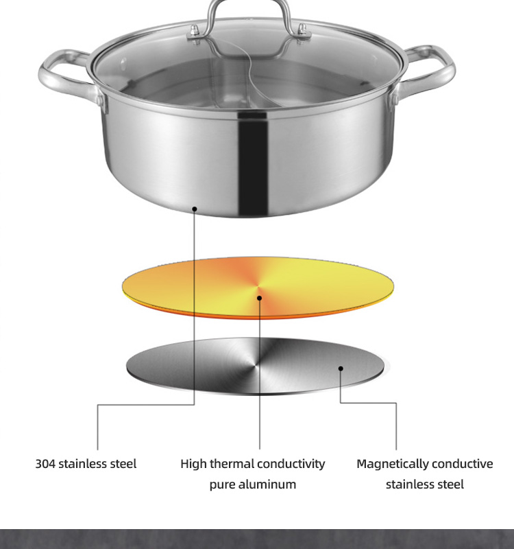 New Design Hot Pot Thickened Round Shape Stainless Steel Shabu Pot Soup Pot With Stainless Steel Handle